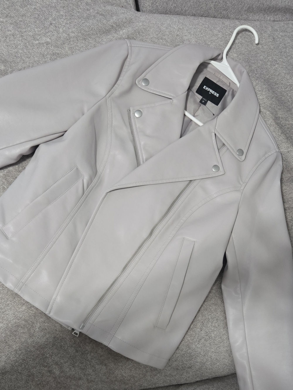 Express Light Gray Vegan Leather Moto Jacket